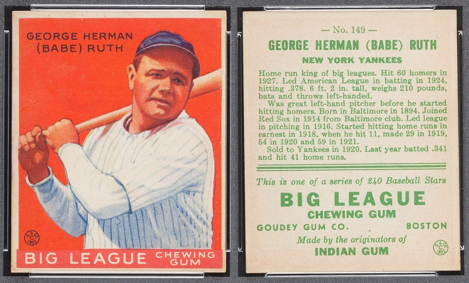 1933 Goudey Babe Ruth #149, PSA 4